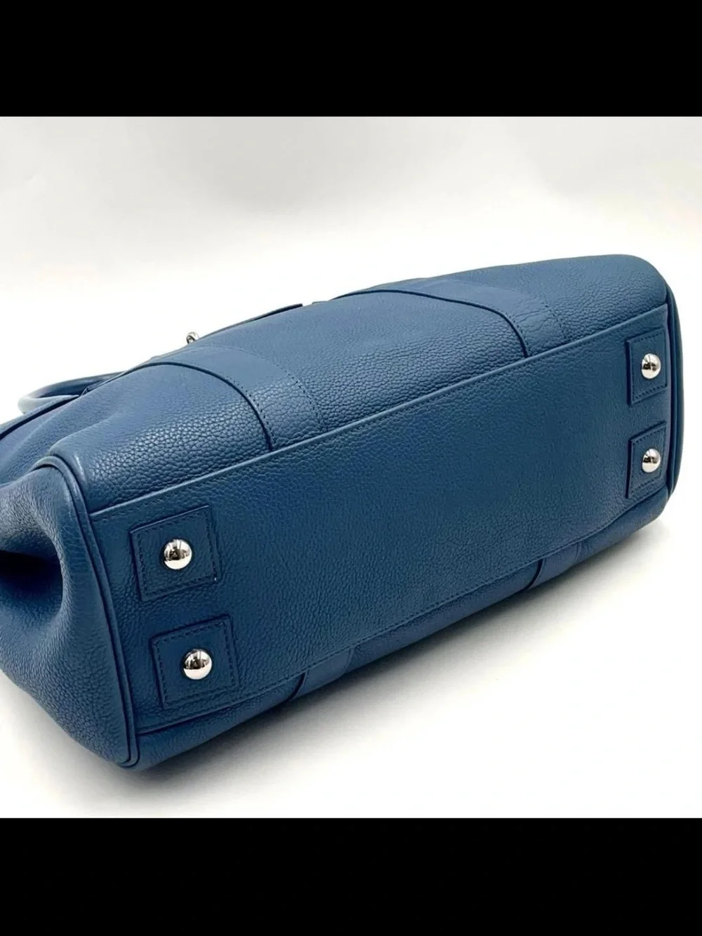 Mulberry Blue Leather Satchel with Turn-Lock Closure